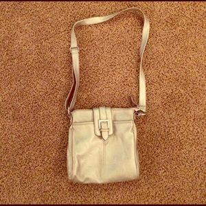 silver leather crossbody purse!!